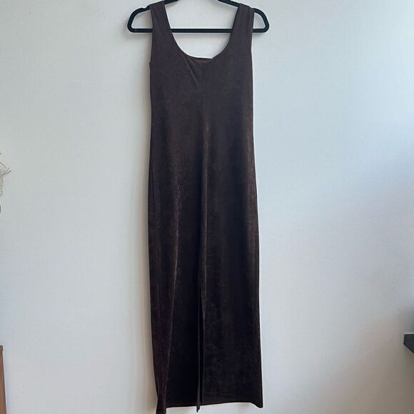 Vintage Harlow Dresses Brown Velvet Tank Maxi Dress Size 4 - Picture 2 of 6
